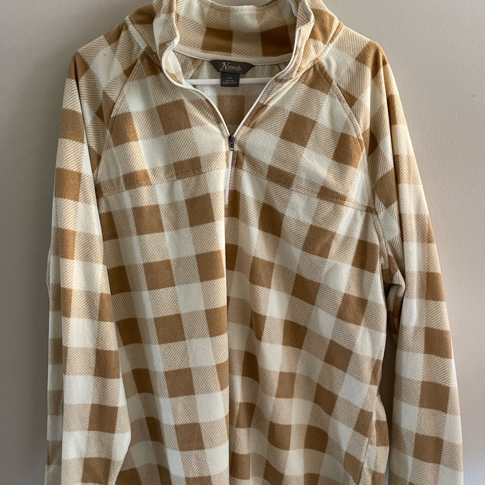 XXL Natural Reflections (Cabela’s) Tan Buffalo Plaid Fleece Pullover